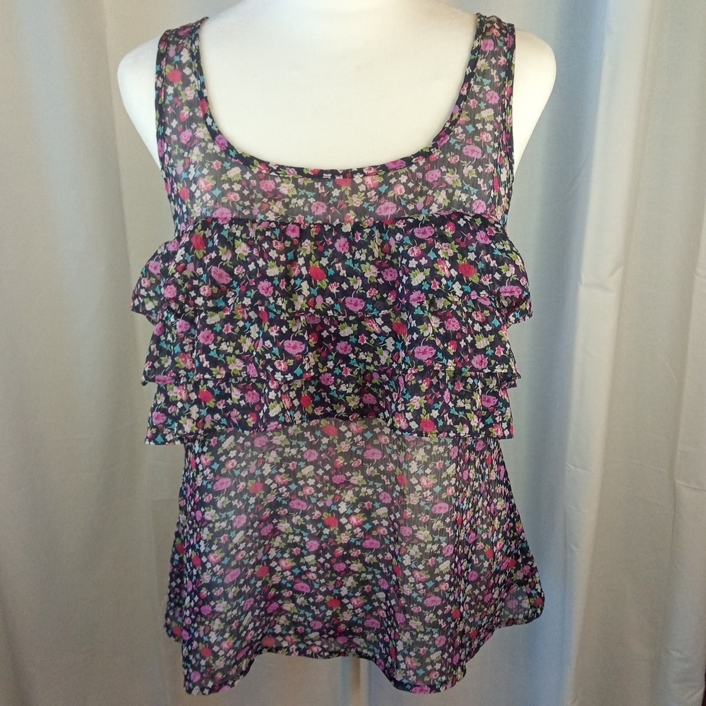 Express Sheer Ruffled Floral Tank Size Small